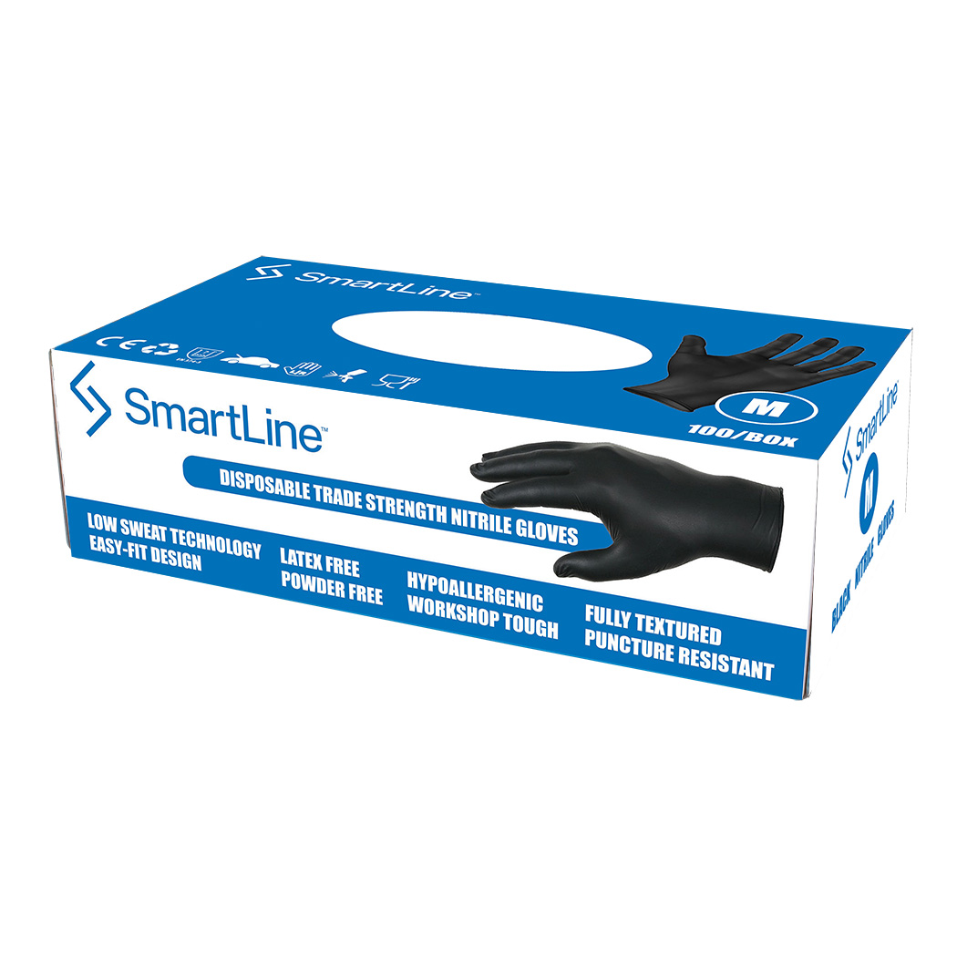 Smartline™ Black Nitrile Gloves Medium Box of 100 Linkup Online