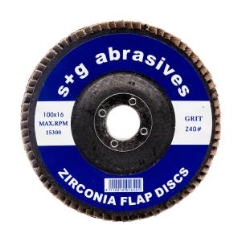 S+G Zirconia Flap Disc: 100mm x 16mm Z40 - Each